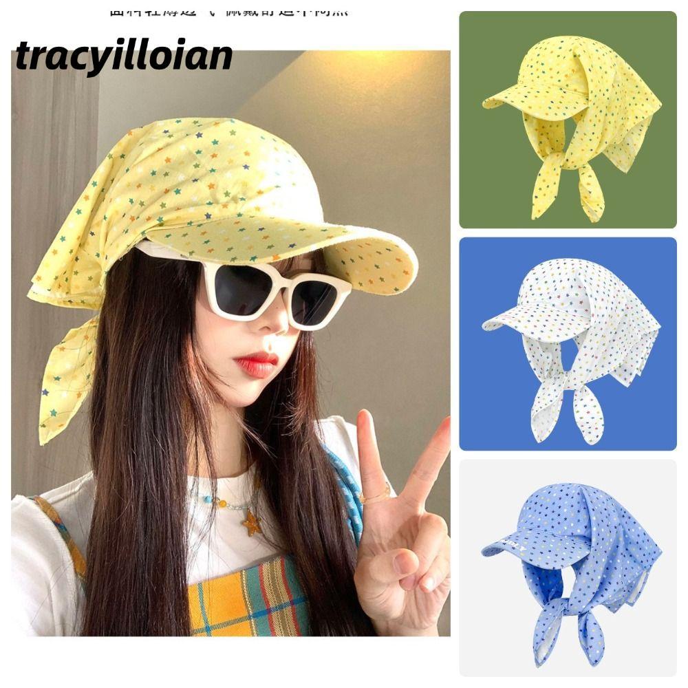Mũ quàng cổ TRACEILLOIAN, Mũ bóng chày chống nắng chống nắng chống tia cực tím, Phong cách Hàn Quốc thoáng khí in hình ngôi sao Mũ lò xo
