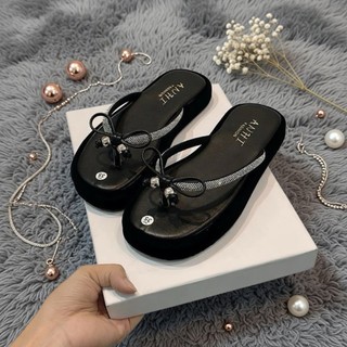 Dép quai kẹp Nữ IGU STORE  bằng Nhung kèm nơ nhỏ xinh xắn đế thấp nhẹ chân trẻ trung dễ phối đồ