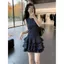 Váy nhỏ xinh xắn mùa hè Áo Vest không tay kẻ sọc màu xanh
