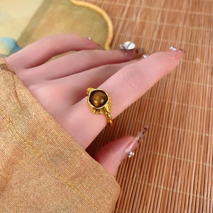 Vàng Mắt Hổ Mở Nhẫn Nữ Ánh Sáng Sang Trọng Cao Cấp Retro Chỉ Số Ngón Tay Nhẫn Niche Thiết Kế Độc Đáo Tất Cả Trận Đấu Nhẫn