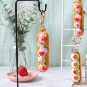QEARY Mặt dây chuyền kem dài thực tế, Mặt dây chuyền túi đựng thức ăn thực tế, Mô phỏng tinh tế đa năng Trái cây Dải nhỏ Móc khóa trái cây Nội thất ô tô