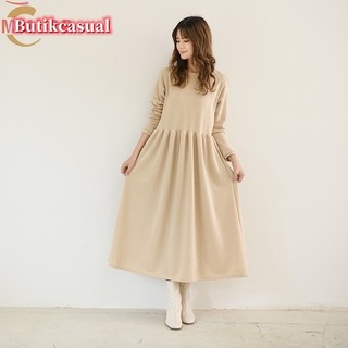 Váy một mảnh dài tay mùa thu đông cho bé gái Váy chui đầu dài xoay lớn phiên bản Váy một mảnh hẹp phong cách Nhật Bản Váy dài dáng rộng sàn @ -