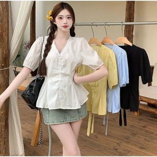 [Khuyến mãi trong thời gian có hạn] Quần áo nữ cỡ lớn Fat MM Áo sơ mi ngắn tay khâu ren kiểu Pháp dành cho nữ dáng ôm hơn