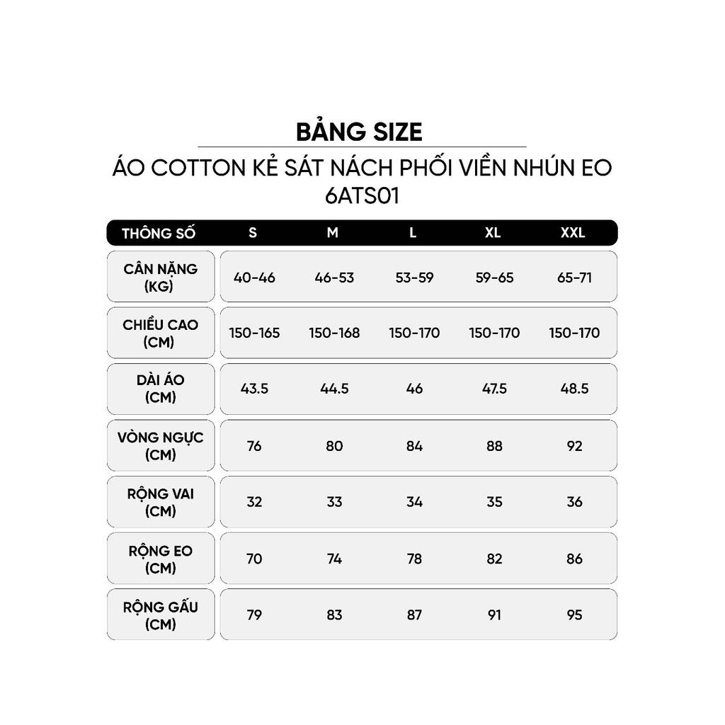 Áo thun nữ CARDINA cotton kẻ sát nách cổ tròn phối viền nhún eo 6ATS01