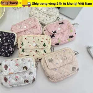 SNUGHOUSE Túi đựng đồ chăn bông dễ thương, Ví đựng tiền xu chìa khóa đa chức năng Hoạt hình Ví đựng tiền xu hoa, Túi đựng thẻ đựng thẻ có chăn bông di động
