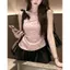 Nơ chấm bi màu hồng Pure Desire Camisole Nữ Phong cách Hàn Quốc Mùa hè Phong cách mới Gợi cảm Ôm hơn Vai Slanted Hot