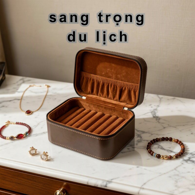 Hộp Đựng Trang Sức Da PU Lót Nhung Chống Sốc Đựng Nhẫn Dây Chuyền Vòng Tay Du Lịch Quà Tặng