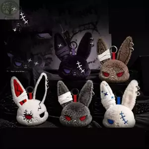 Búp bê sang trọng AMBU Dark Bunny, Móc khóa sang trọng thiết kế dễ thương Thỏ sang trọng, Dễ thương thêu thân thiện với da Phong cách Gothic Túi đựng thỏ Trang trí túi quyến rũ