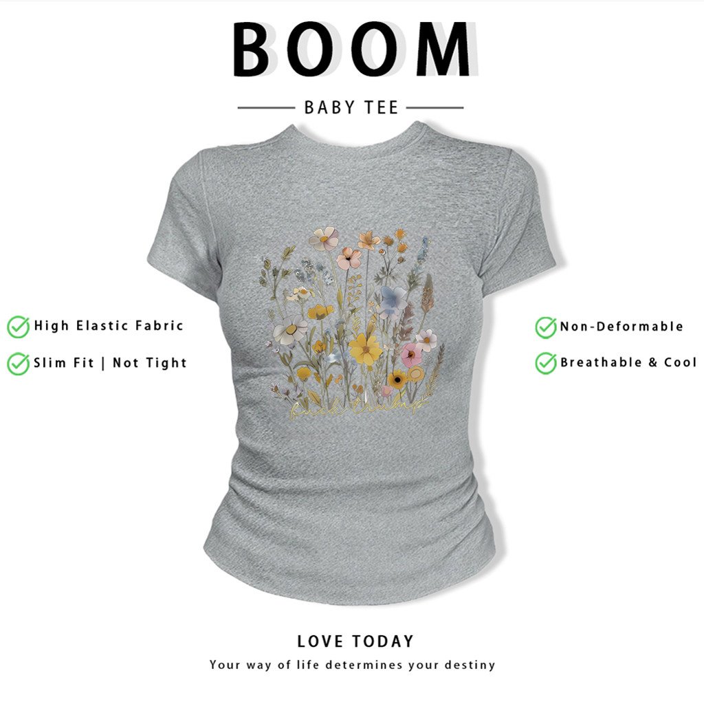 BOOM Áo Baby Tee Nữ Cotton Ôm Body-Áo Thun Ngắn Tay Y2K In Hình PhongCách Mùa Hè, Cổ Tròn Hàng Đầucách hàn quốc phong483