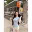 Thiết kế thời trang Sense Hollow kitty thêu vai trước Áo thun ngắn tay nữ mùa hè Phong cách mới Slim-Fit Slim-Fit Slimmer Look Top