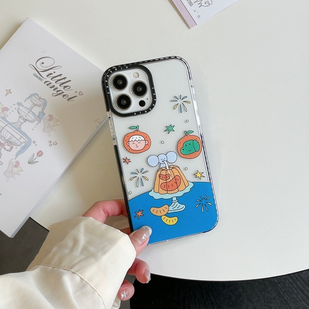 CAPASHIP Dễ Thương Trà Cam Minh Họa Nhật Bản Phim Hoạt Hình Kawaii Hàn Quốc Vỏ Mềm Tương Thích Cho iPhone 17 Pro Max Air Plus 16 / 15 / 14 / 13 / 12 / 11 / XR / X / XS / SE / 8 / 7 / 6
