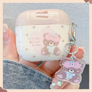 Vỏ Tai Nghe Có Mặt Dây Chuyền Chống Mất Cho Airpods 4 Pro 3 2 Đáng Yêu Nữ Tính Ngọt Ngào Nơ Gấu Họa Tiết Hoạt Hình TPU Mềm Chống Sốc Tai Nghe Không Dây Vỏ Bảo Vệ Vỏ Di Động