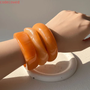 CODECOVED Vòng tay nhựa, Vòng tay Acrylic chuyển màu mờ, Vòng tay tuyên bố Vòng tay hình học không đều Vòng bít Chunky Trendsetters