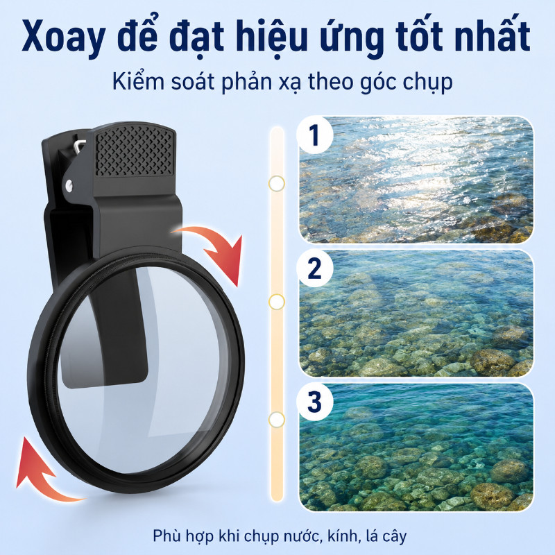 Bộ Lọc CPL 52mm Cho Điện Thoại - Kẹp Thường, Kèm Kính Lọc & Nắp, Loại Bỏ Phản Chiếu, Nâng Cao Chất Lượng Ảnh