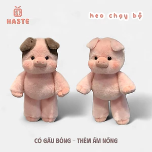 Gấu Thú Bông Heo Hồng Đi Bộ Chân Dài Đốm Tai Nâu Quà Tặng Độc Đáo Lông Xù Siêu Mềm Mịn Siêu Dễ Thương
