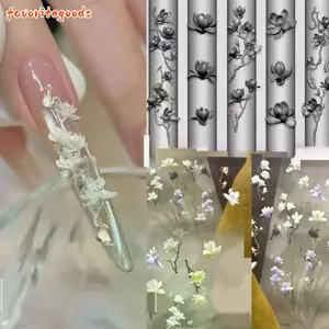 FAVORITEGOODS Dụng cụ làm móng bằng silicon DIY, Hoa văn hoa Khuôn làm móng bằng silicon hoa mộc lan, Khắc ba chiều Trang trí móng tay nghệ thuật Khuôn thiết kế móng tay cánh hoa
