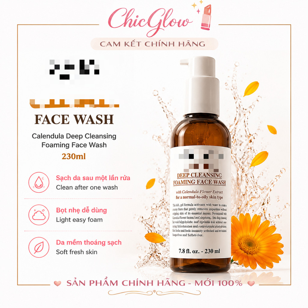 [Chính Hãng] Sữa Rửa Mặt 𝕂𝕀𝔼ℍ𝕃'𝕊 ℂ𝔸𝕃𝔼ℕ𝔻𝕌𝕃𝔸 Cleanser 230ml | Dạng Bọt Dịu Nhẹ, Da Sạch Thoáng