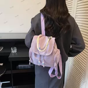 Ba lô thêu chữ PYCOU, Ba lô dây rút màu trơn nhẹ, Ba lô vải chống thấm nước dung tích lớn Sử dụng thông thường