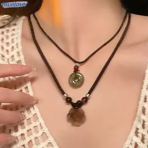 Bluelover Mới Phong Cách Trung Quốc Đính Hạt Camellia Hoa Hòa Bình Bule Mặt Dây Chuyền Nelace Áo Len Dây Chuyền Nelace Trang Sức Quà Tặng Mới