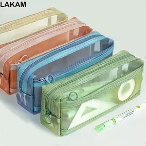 Bút chì LAKAM, Túi đựng bút dung lượng lớn trong suốt, Hộp đựng bút hai lớp lưới chất lượng cao dành cho học sinh