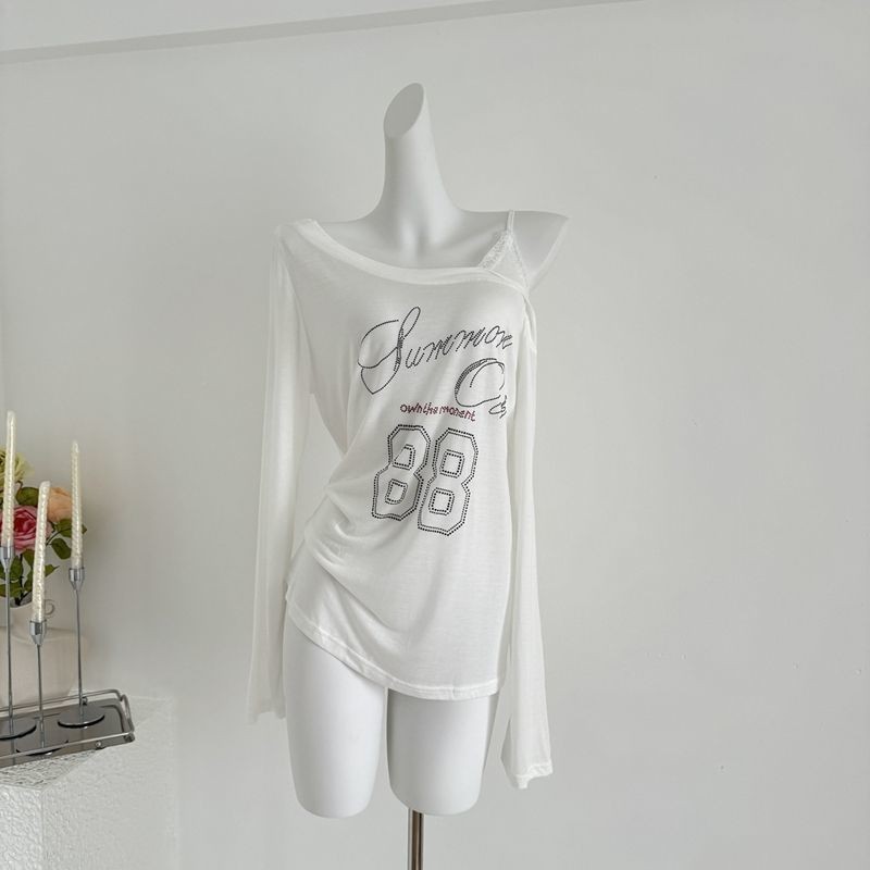 Milyfashion Niche Thiết Kế Thu Đông Phong Cách Mới Nóng Kim Cương Ren Khâu Tay Dài T Rời Mỏng Chống Nắng Top Quần Áo Nữ