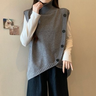 Thiết Kế Không Đều Dệt Kim Áo Nữ Thu Đông Rời Phong Cách Phương Tây Mặc Ngoài Áo Len Không Tay Áo Vest Áo Vest Hợp Thời Trang