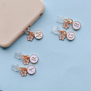 1 Điện Thoại Di Động Chống Bụi Cắm Trắng Hoa Anh Đào Chữ Cái Tiếng Anh A-Z Mặt Dây Chuyền Trang Trí Điện Thoại Di Động