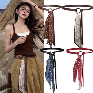 Thắt lưng ruy băng lụa nữ NECKLACEMASK, Thắt lưng cổ điển bằng da PU, Thắt lưng thường ngày Punk Retro