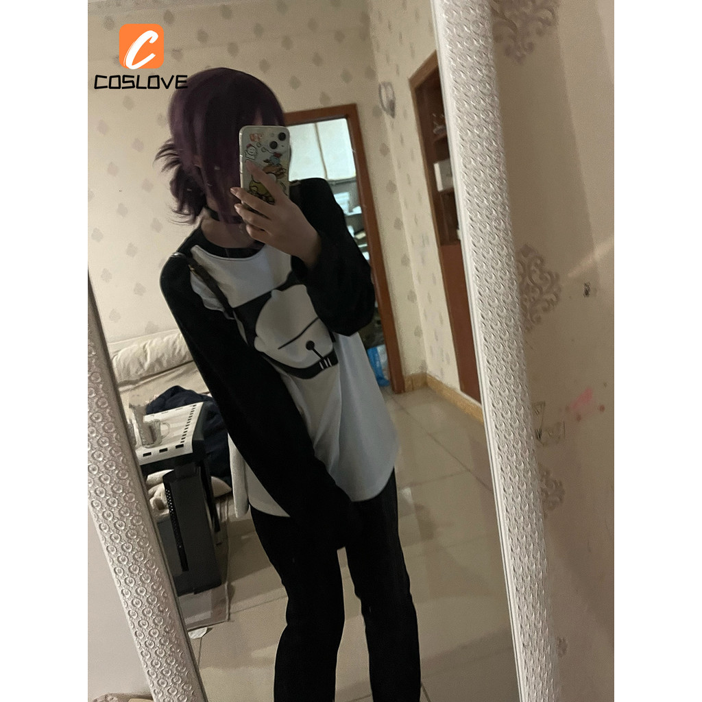 Bộ cosplay anime Reze với áo thun dài tay đen trắng, phù hợp cho cosplayer và thời trang hàng ngày