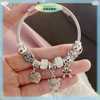 ZMONH Cổ Đính Hạt Charm Vòng Tay Gấu Mặt Dây Chuyền Trái Tim Tình Yêu Có Thể Điều Chỉnh Vòng Tay Lắc Tay Nữ DIY Trang Sức Quà Tặng