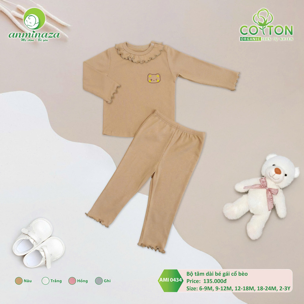 Bộ Dài Tay Thu Đông Bé Gái Anminaza Vải Tăm Ấm Áp Cổ Bèo - Hàng Chính Hãng AMI0434