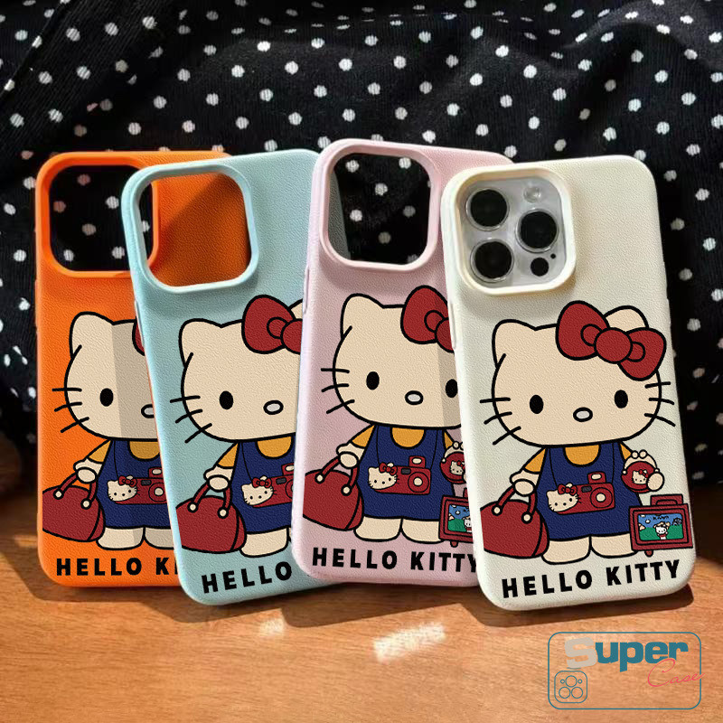 Ốp Lưng Tương Thích Cho IPhone 15 11 13 16 14 12 Pro Max X XS Max XR 14 12 Pro Max 15 14 16 Plus Hoạt Hình Thời Trang Dễ Thương Hello Kitty Da Họa Tiết Cảm Giác Bao Da