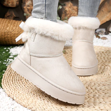[Ms.LIN] SIZE36-42, Giày Bốt Tuyết Mùa Đông Nữ, Viền Lông Nơ Lông Cừu Đế Dày Dày Giày Bốt Ngắn Ấm Áp Nữ, Giày Bốt Mùa Đông Nữ, Giày Bốt Nữ