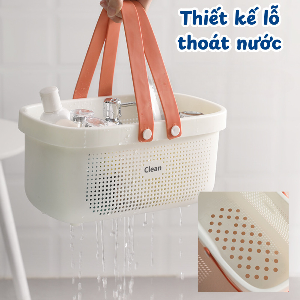 Giỏ Nhựa Đựng Đồ Nhà Tắm Có Quai Xách Tiện Lợi DINOHOME, Giỏ Đựng Mỹ Phẩm, Đồ Dùng Cá Nhân Nhựa PP Cao Cấp