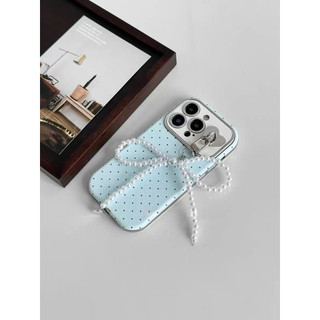 Màu xanh chấm bi + nơ buộc bóng cho iphone17 16promax 15promax 12 / 13 / 14 / 15 / 16 17pro iphone11promax ốp lưng TPU iphone mới chống bụi