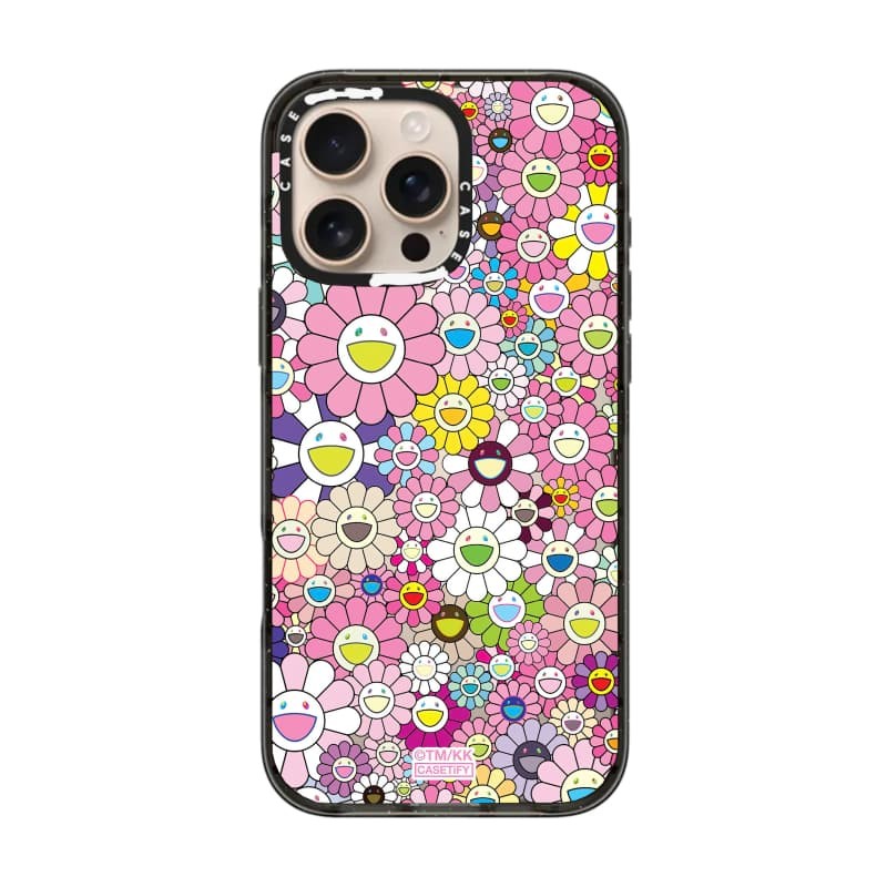 TAKASHI MURAKAMI x CASECASE: FLOWERS BLOOM (HỒNG) Vỏ tác động hút từ tính cứng trong suốt cho Apple IPhone 12 13 14 15 16 17 Pro Max Air Plus có hộp