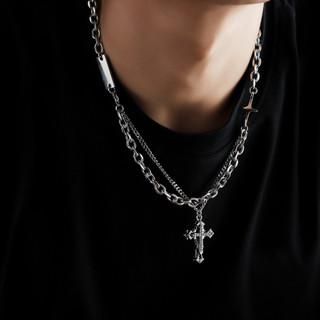 Dây chuyền Hip Hop chéo hai lớp Zircon Punk - Trang sức Unisex dành cho nam giới