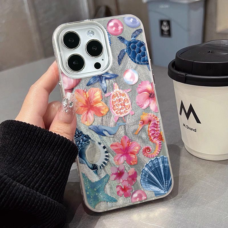Vỏ Điện Thoại Laser Bạc Seashell Xanh Cho Samsung Galaxy S25 S26 FE S24 S23 S22 S21 Plus Ultra S20 FE Bao Acrylic Cứng Matte Chống Sốc Họa Tiết Lông Vũ