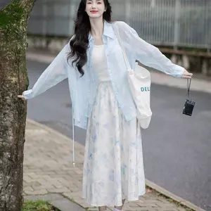 Phong cách mới Pháp Phong cách nhẹ nhàng Váy hoa nữ Áo sơ mi khí chất đầu xuân Mặc phù hợp với váy dài