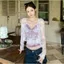 Girl Pure Desire Hot Girl Ren Màu tương phản Áo yếm nữ Mùa hè Phong cách mới Áo Cardigan ren dài tay Bộ hai mảnh
