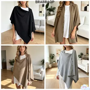 BRABRAA Dệt Kim Dày Ấm Poncho, Khăn Choàng Pashmina Dày Ấm Áp, Không Tay Có Nút Thường Ngày Nữ Đeo Vai Thu Đông