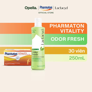 Bộ 1 Thực Phẩm Bảo Vệ Sức Khỏe Pharmaton Vitality Dạng Vỉ Hộp 50 Viên + DDVS Phụ nữ Lactacyd Odor Fresh 250ml