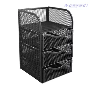 WANYEDI Bàn Sắp Xếp, Máy Tính Để Bàn Đa Năng Màu Đen, Hộp Đựng Bút Kim Loại 3 Ngăn Kéo Dây Lưới Văn Phòng Bàn Tổ Chức Cho Gia Đình