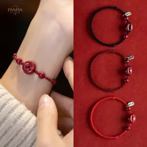 PNPIA- Handmade Luy Cinnabar Dây Đỏ Ping Bule Hạt Vòng Tay Dành Cho Nữ Vintage Phong Cách Trung Hoa Vòng Tay Trang Sức Quà Tặng Sinh Nhật