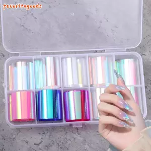 FAVORITEGOODS Dán Móng Tay Nghệ Thuật, Giấy Thủy Tinh Ánh Sáng Aurora Giấy Dán Móng Tay, 10 Cuộn Mảnh Chuyển Đề Can DIY Làm Móng Tay