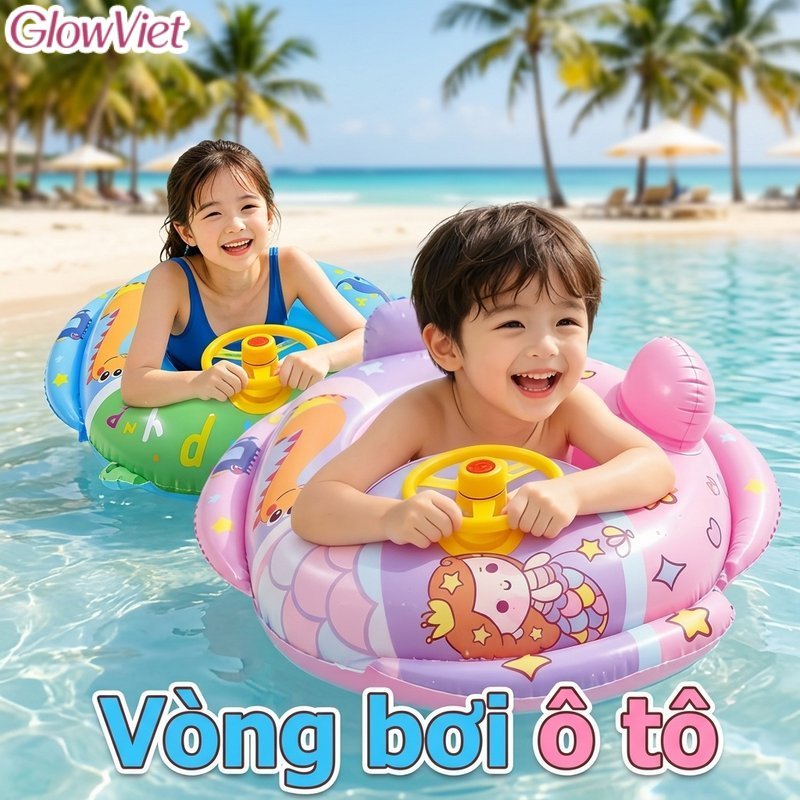 phao bơi trẻ hình khủng long nàng tiên cá pvc dày chống rách đi biển hồ bơi tập bơi an toàn