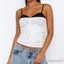 MAPLEPOET-Nữ Spaghetti Dây Đeo Camisoles Ruched Phía Trước Chấm In Tương Phản Viền Lưng Slim Fit Tank Tops