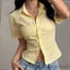 MAPLEPOET-Áo sơ mi có cổ sọc dành cho nữ Slim Fit Áo ngắn tay có nút xuống