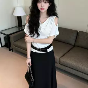 Áo quây nữ mùa hè Phong cách mới Lười dáng rộng cổ áo thun ngắn tay nữ dáng rộng thường ngày phù hợp