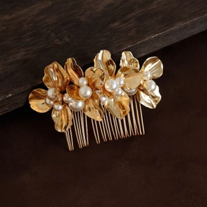MAUROPOLI Phong Cách Trung Hoa Mới Retro Ngọc Trai Vàng Hoa Lược Tóc Siêu Cổ Tích Tất Cả Trận Đấu Lược Tóc Cao Cấp Cảm Giác Cô Dâu Kẹp Tóc Nữ